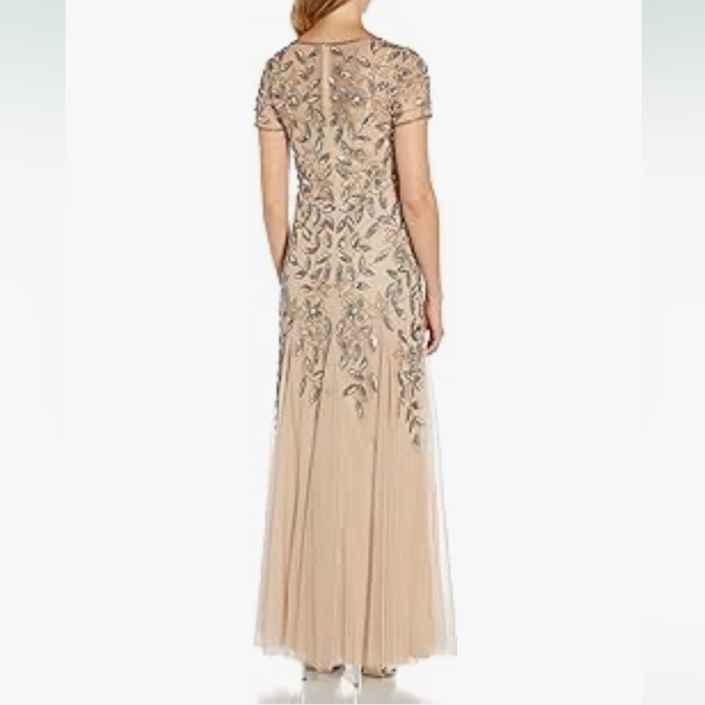 New Adrianna Papell Dress Hand Beaded Short Sleeve Floral Godet Gown Size 14 New - Picture 3 of 11